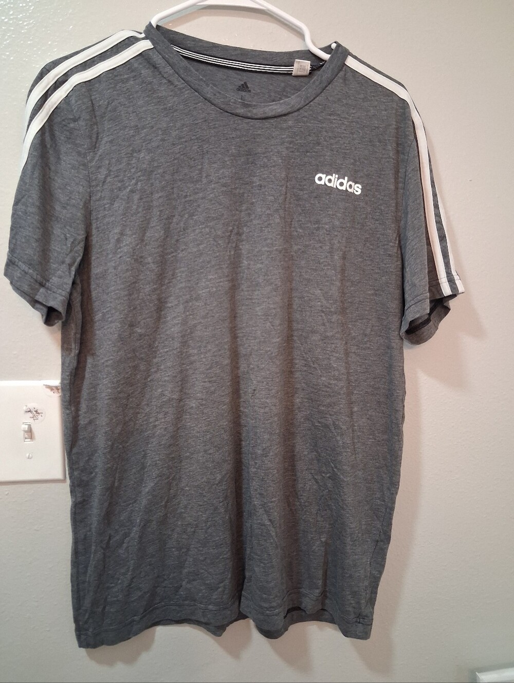 adidas Gray Crew Tee with White 3-Stripe Shoulder Detail